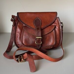 Firu Handmade Genuine Leather Purse Brown Adjustable Strap Crossbody Saddle Bag
